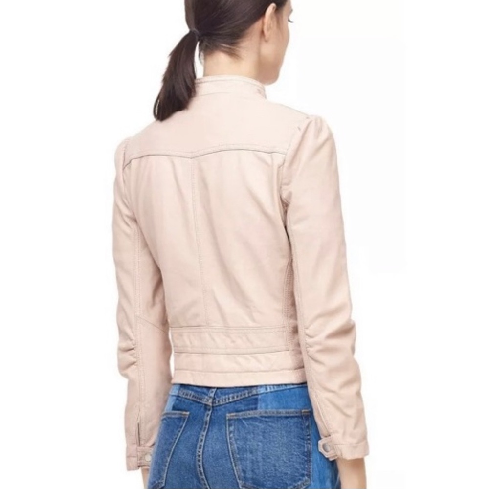 Rebecca Taylor garment washed nude pink zipper zip up moto leather jacket - Picture 2 of 15